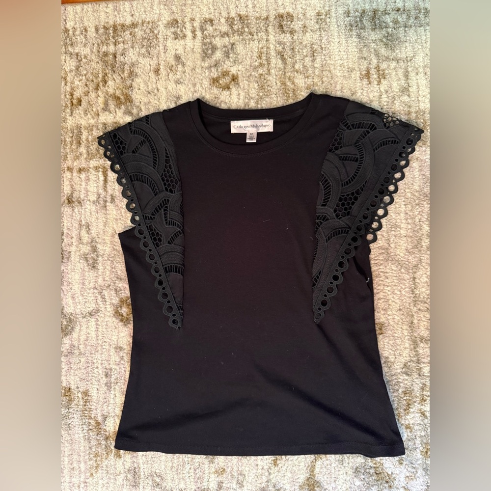 Catherine Malandrino Black Flutter Sleeve T-Shirt